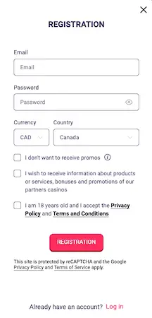 User Experience at WooCasino
Registration Steps for Woo Casino:

Click the "Register" button.

Enter your email and password.

Select your country.

Confirm and activate your account.